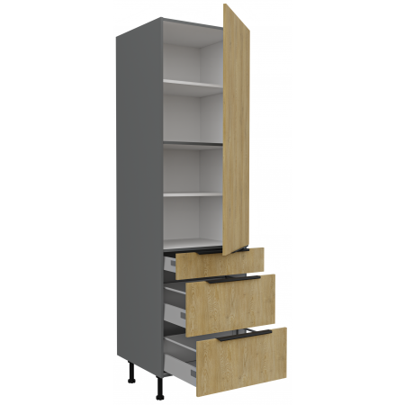 Słupek kuchenny z szufladami 60 cm CREMA dąb cremona / antracyt 60 DK-215 3S 1F